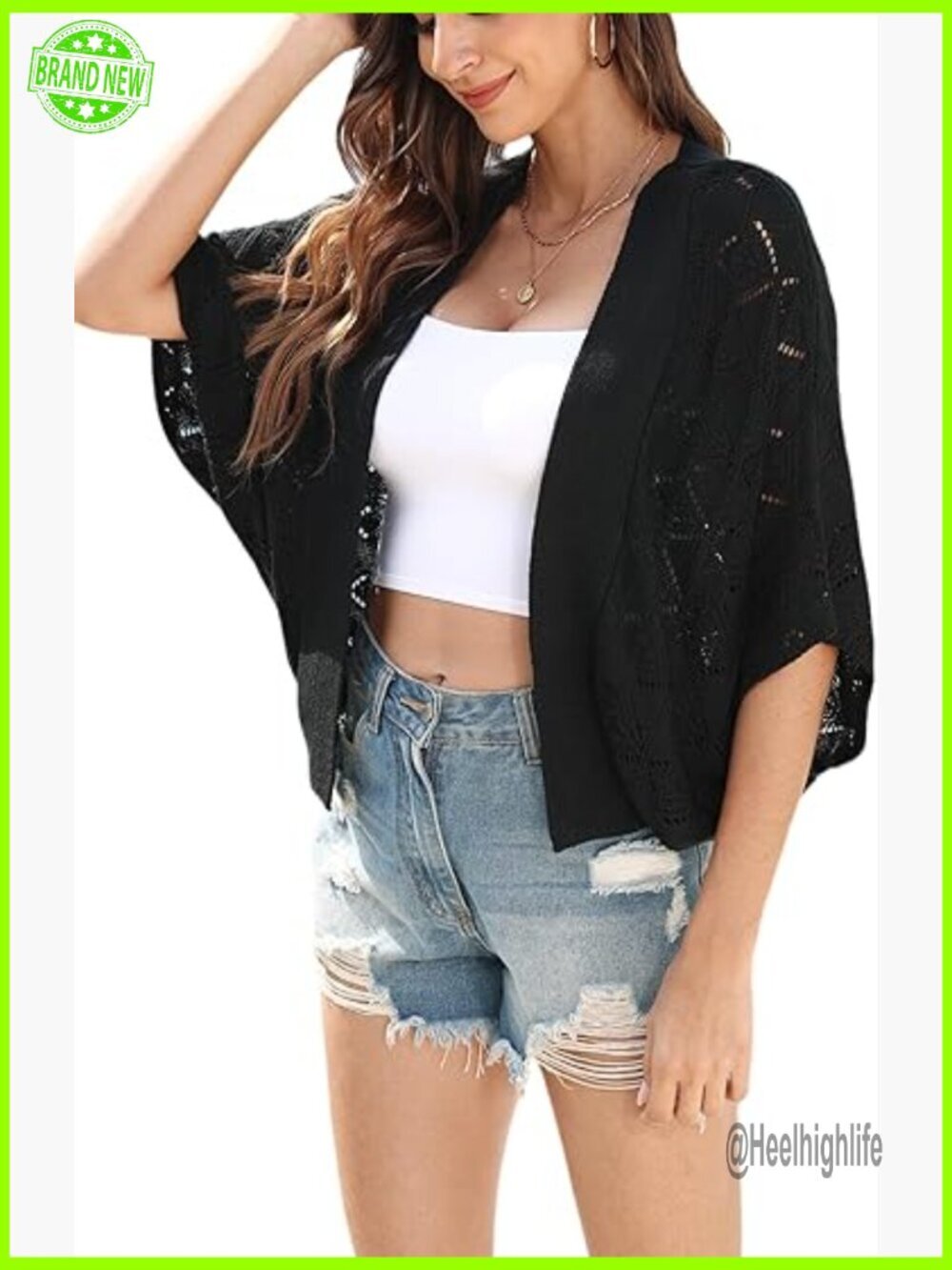 Large Lightweight Crochet Cardigan Open Front Batwing Summer Sweater